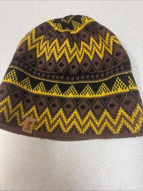 Ouray Sportswear Cobra Fair Isle Knit Beanie Brown Yellow Black